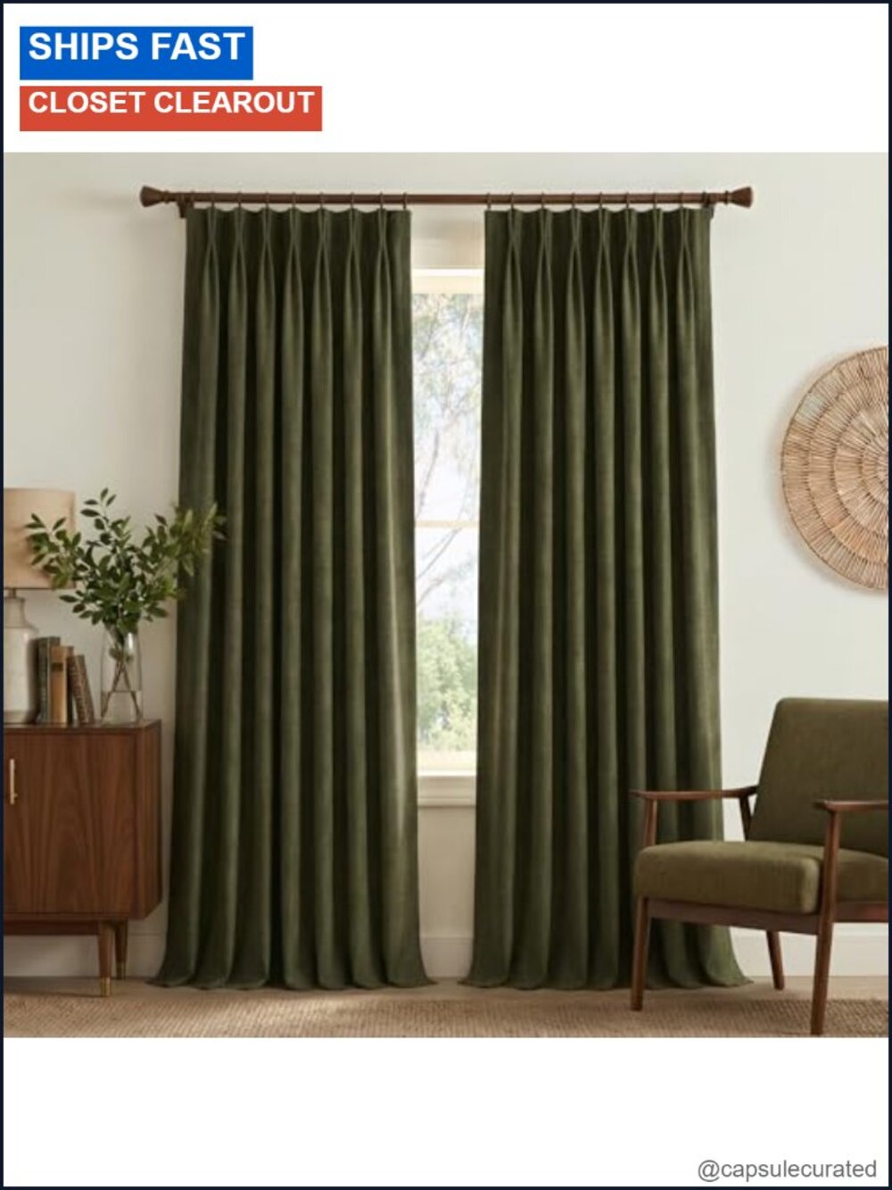 Heavy Linen Pinch Pleated Curtains 96" Hooks Blackout Thermal